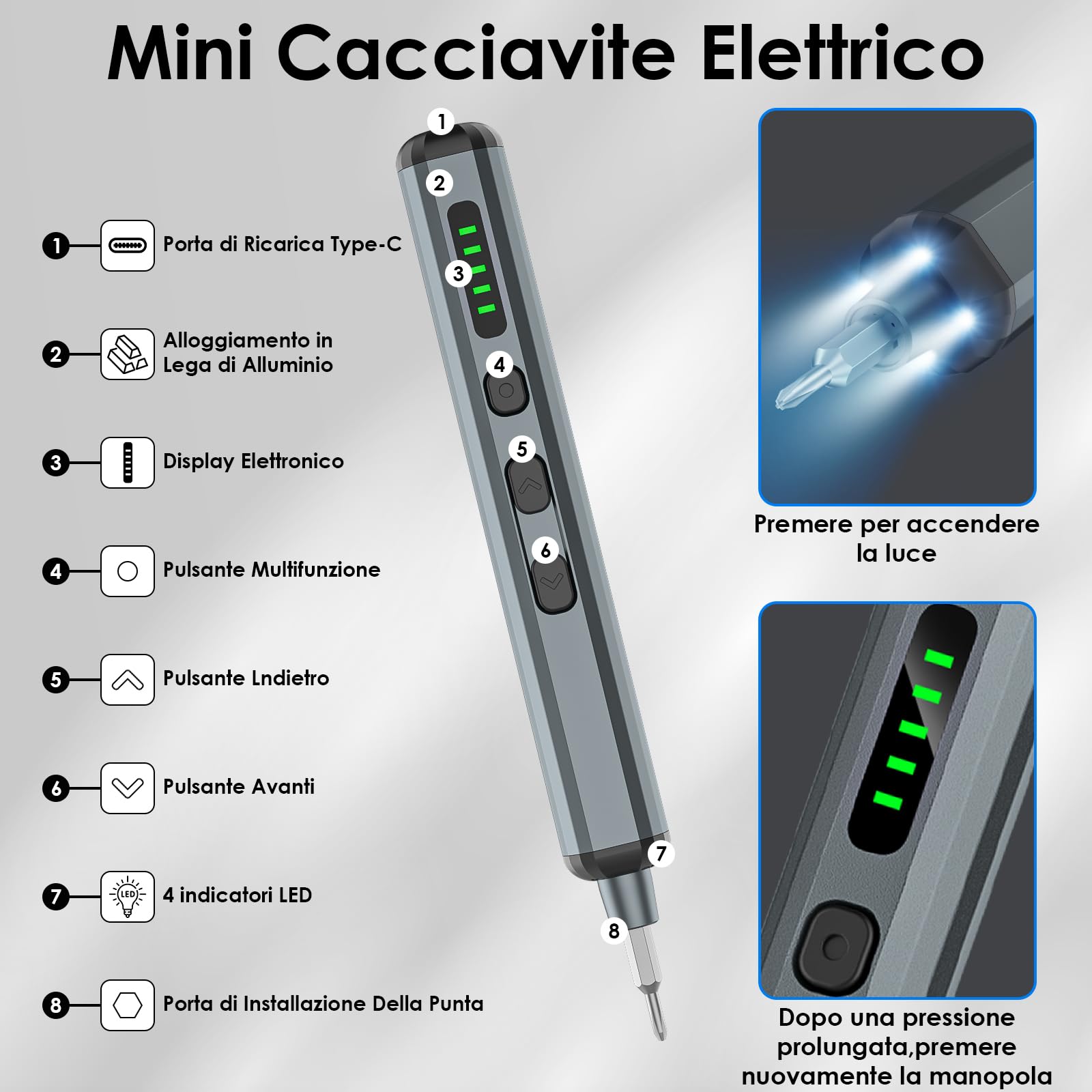 Cacciavite Elettrico Di Precisione 74-in-1, Mini Giravite Elettrico Con 64 Bit S2, 5 Livelli Di Coppia, 4 Luci LED, Electric Screwdriver Per Riparazioni Fini