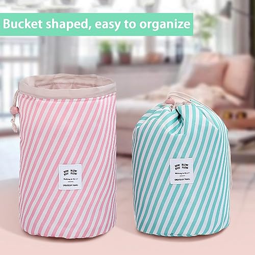 Miniatura 6 de INVODA Bolsa de cosméticos de viaje para mujer, organizador de maquillaje con cordón, portátil, multifuncional, impermeable, bolsa de barril de