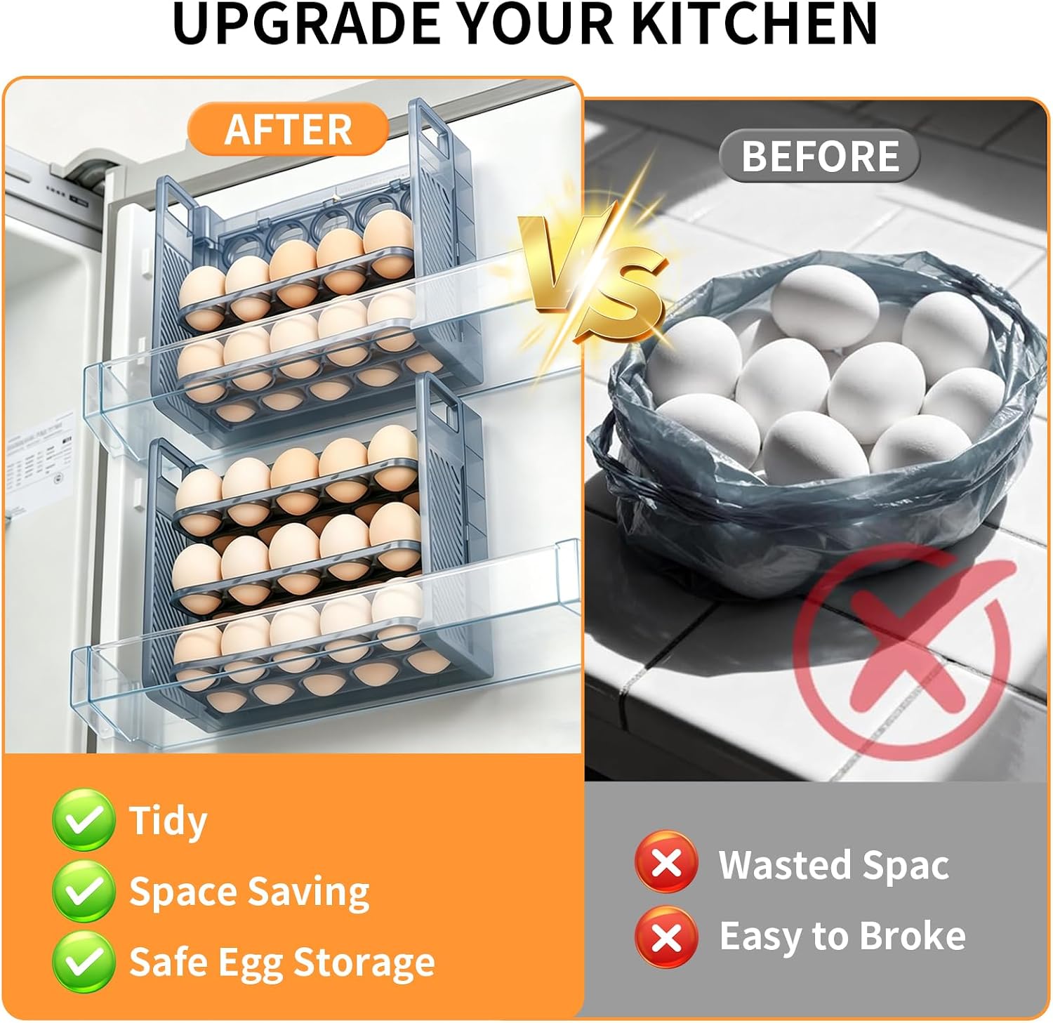 Egg Organizer For Refrigerator Holder Countertop,Dispenser For Eggs for 30
