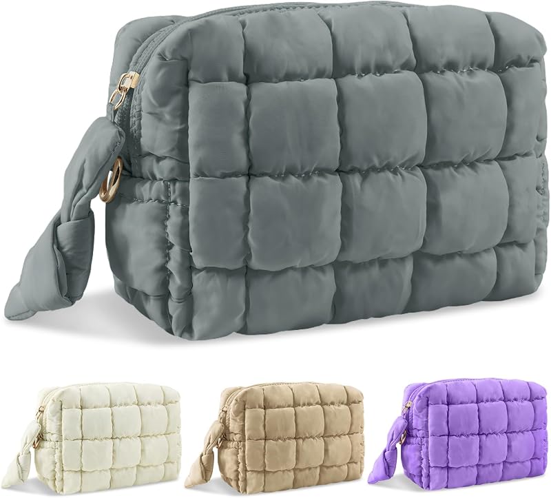 Necessaire de maquiagem acolchoada UIXIZQ com zíper, cinza, tamanho S