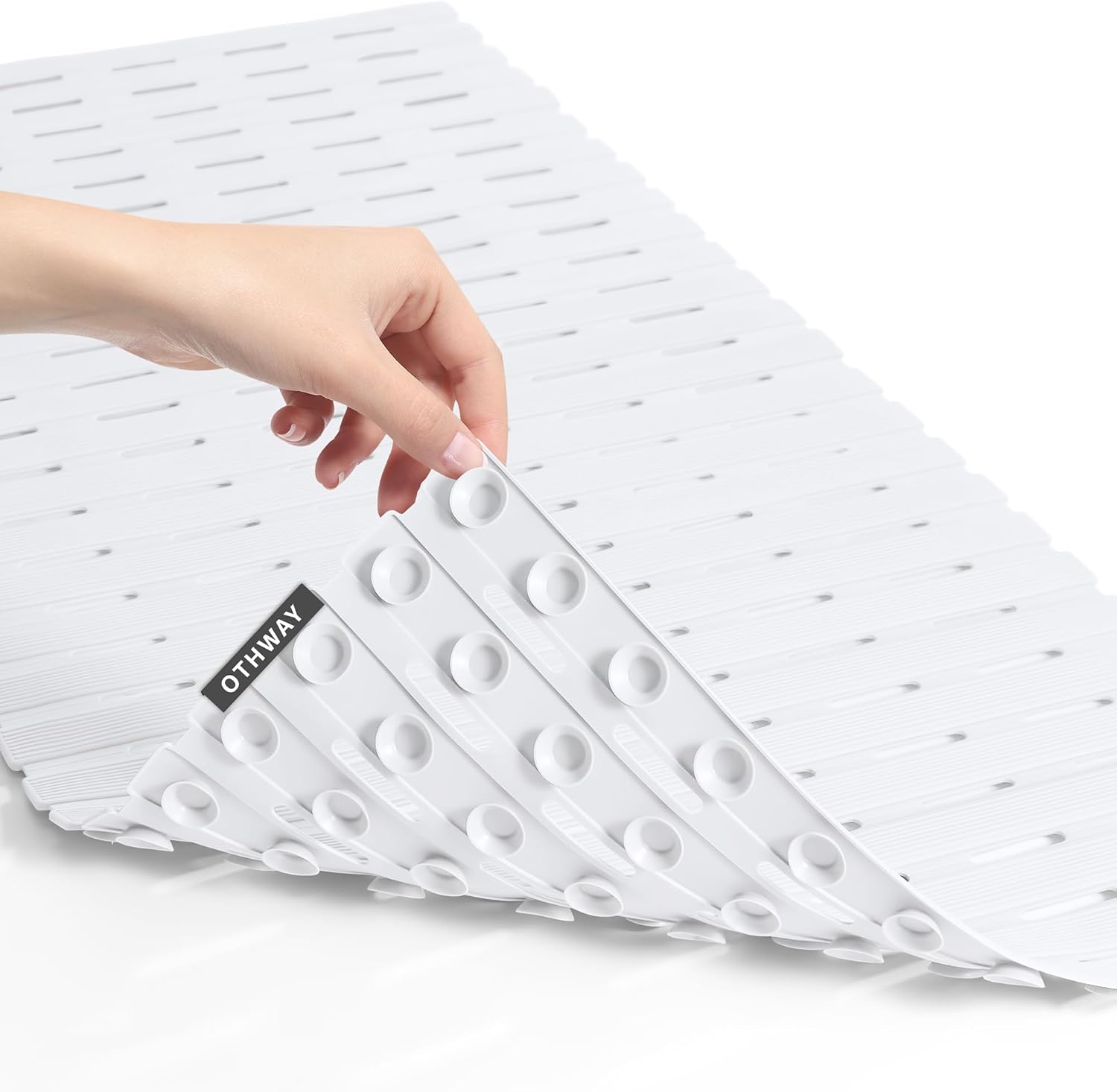 OTHWAY Non Slip Shower Mats, 36.6" x 16.9" Shower Mats for Inside Shower, Soft TPE Bath Mat for Tub Non Slip, Anti Slip Shower Floor Mat with Suction Cups, Machine Washable Shower Stall Mat, White - Amazon product rated Grade B