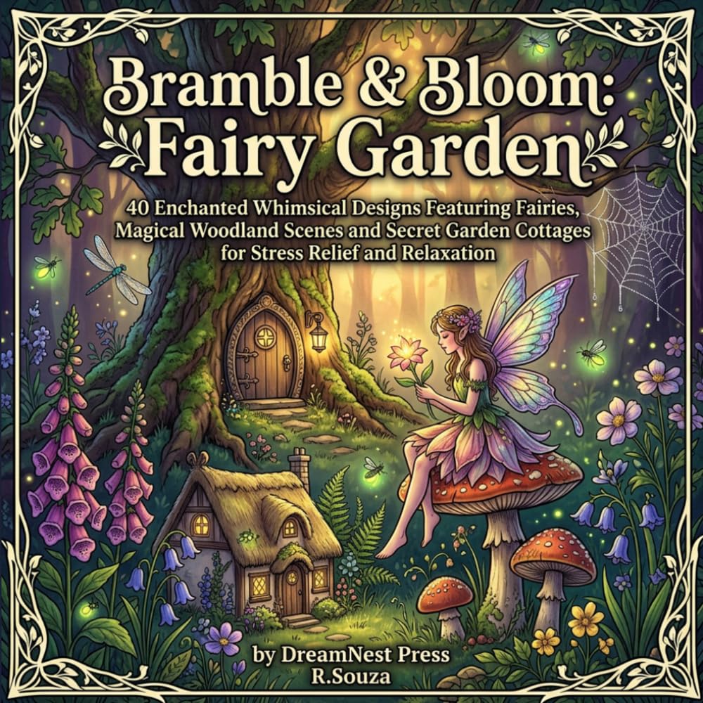 Bramble & Bloom: Fairy Garden Coloring Book for Adults: 40 Enchanted Whimsical Designs Featuring Fairies, Magical Woodland Scenes and Secret Garden Cottages for Stress Relief and Relaxation