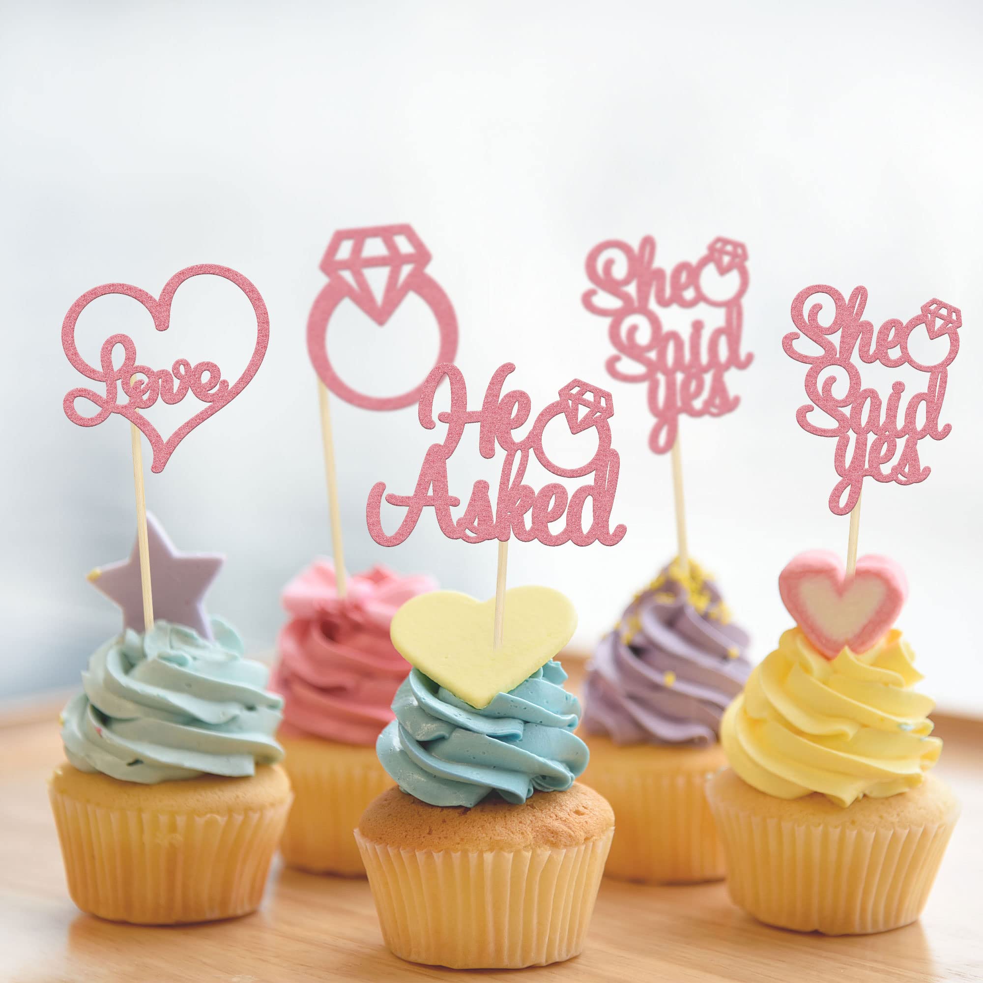 Gyufise Decorazioni Per Cupcake Glitter Rosa – 24 Pezzi A Forma Di Cuore Con Scritta She Said Yes – Per Matrimoni E Addii Al Nubilato - 3