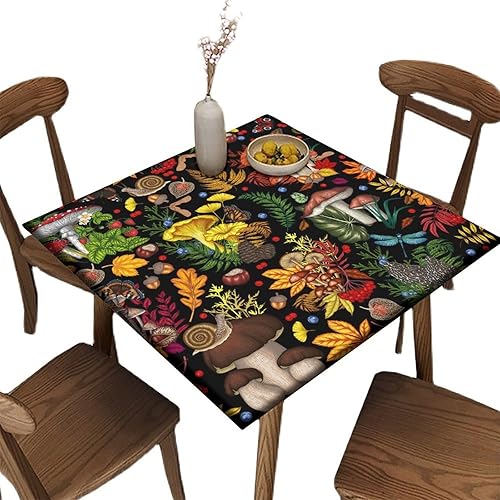 Miniatura 20 de Mantel elástico cuadrado para mesas de hasta 36 pulgadas, mantel ajustable impermeable con estampado de madera, mantel de poliéster lavable para