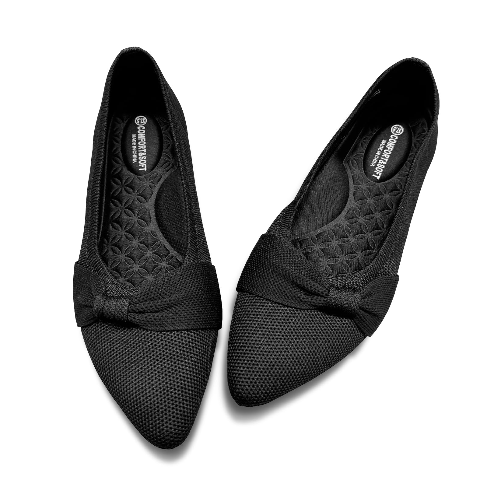 CALEBGAR Damen Ballerinas Spitz zulaufend, Gestrickte Slip-On Slipper mit Schleife, Elegante und superweiche Flache Schuhe für Kleider und Freizeit