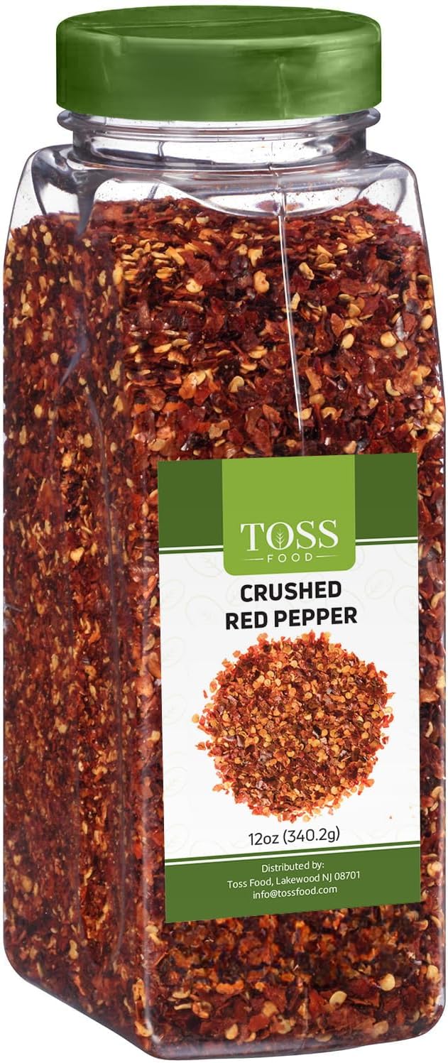 TOSS Crushed Red Pepper Flakes, Red Chili Flakes Bulk Spice 12 OZ Container, Hot Pepper Flakes For Pizza Seasoning, Great for Chowder, Seafood, Pasta Seasonings and Spices for Cooking