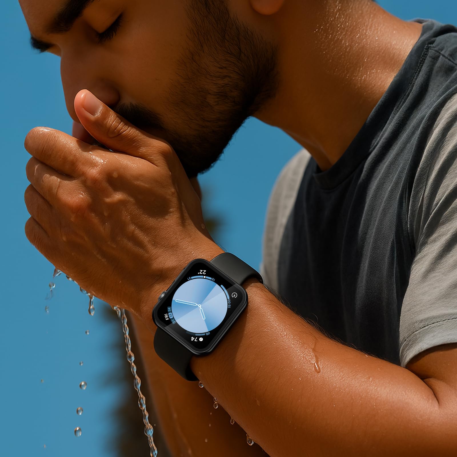 Misxi 2 Stück schwarze Hartschale mit gehärtetem Glas, kompatibel mit Apple Watch
