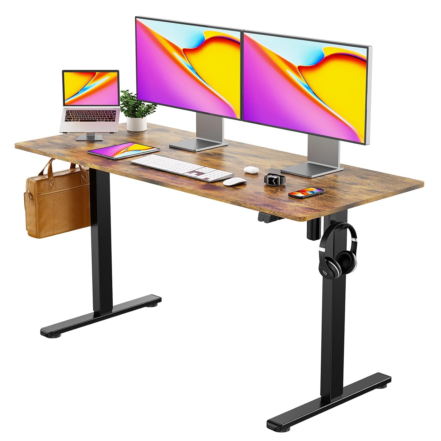 Height Adjustable 48 Electric Standing Desk - Upgraded Ultra Durable Home Office Large Rectangular Computer or Laptop Sit