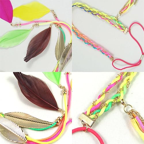 Miniatura 6 de Diadema de plumas bohemias, bandas para el pelo de hojas indias hippie, con borlas, aros bohemios para el cabello, diadema para mujer, Halloween,