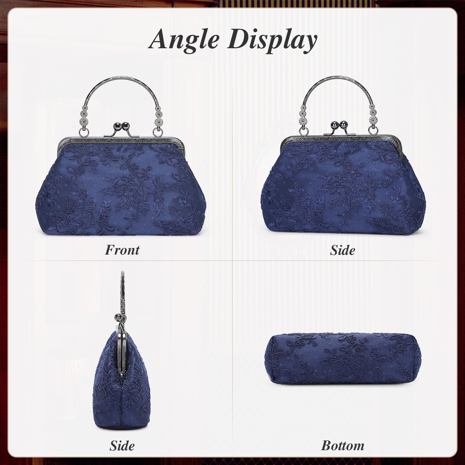 BAIGIO Clutch Damen Elegant Abendtasche Vintage Clutches Tasche Floral Handtasche Umhangetasche fur Party Hochzeit Brauttasche Spitze Kettasche