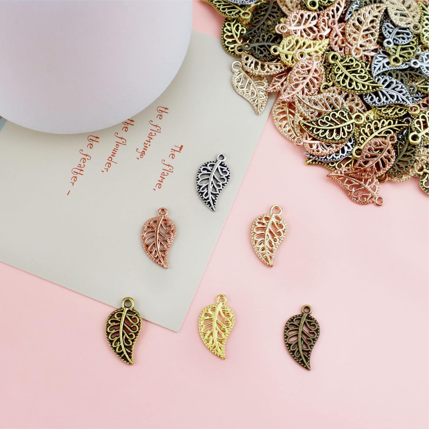 JIALEEY 210PCS Hollow Filigree Leaves Charms Pendants Craft Supplies for Necklace Bracelet Jewelry Making, Mixed 6 Color - Image 3