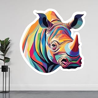 Colorful Rhino Animal Wall Sticker - Art Mural Vinyl Decal for Room Decoration, Removable Home Wall Art, Living Room, Bedroom, Office Decor - 22'' Longer Side