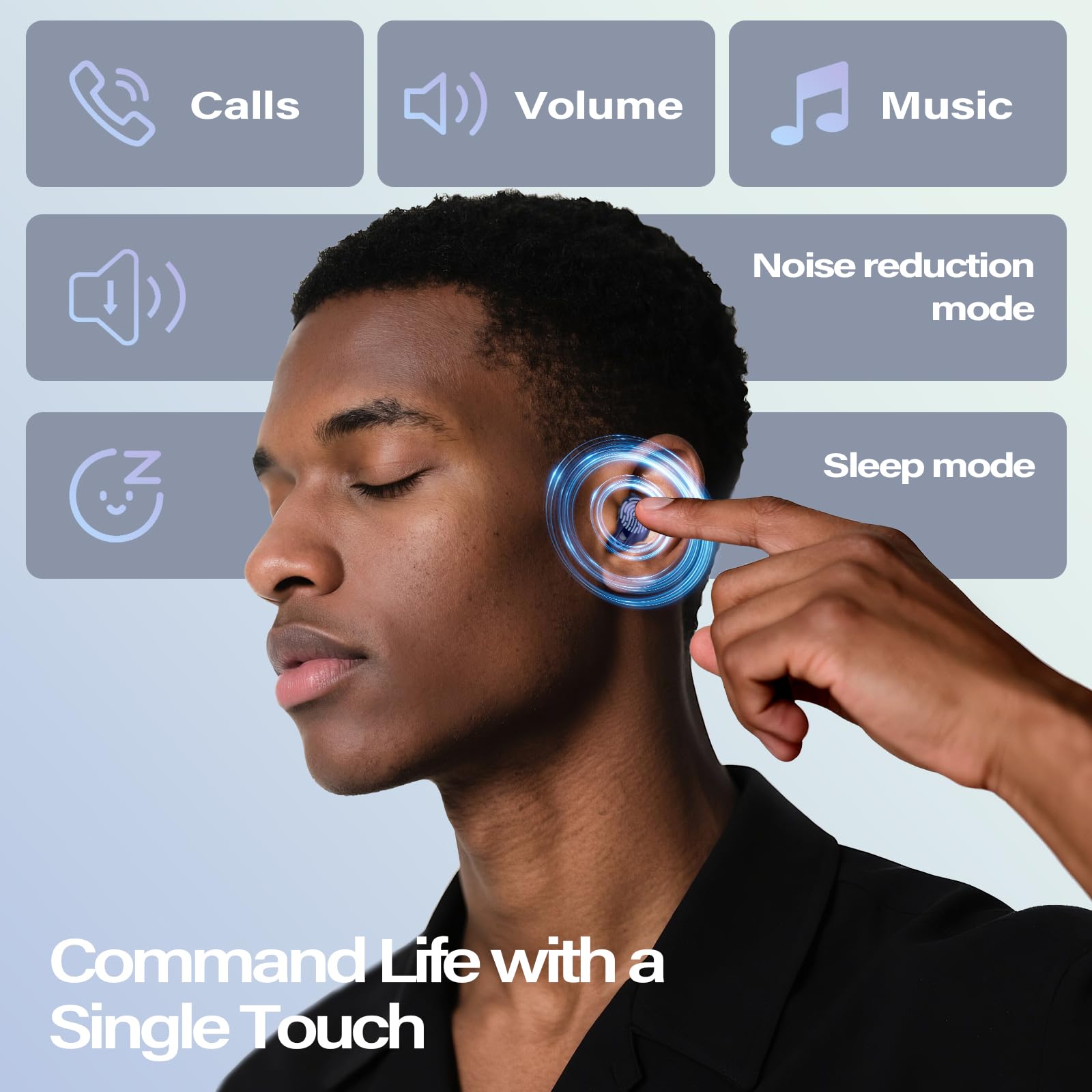 Auriculares del sueño, Mini estéreo de Graves Profundos de los Auriculares de botón inalámbricos de Bluetooth 5.4 de la ANC