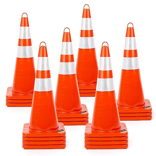 Miniatura 11 de Conos de seguridad de tráfico 6 piezas con collares reflectantes y conectores de cadena de PVC irrompible naranja construcción para el tráfico de