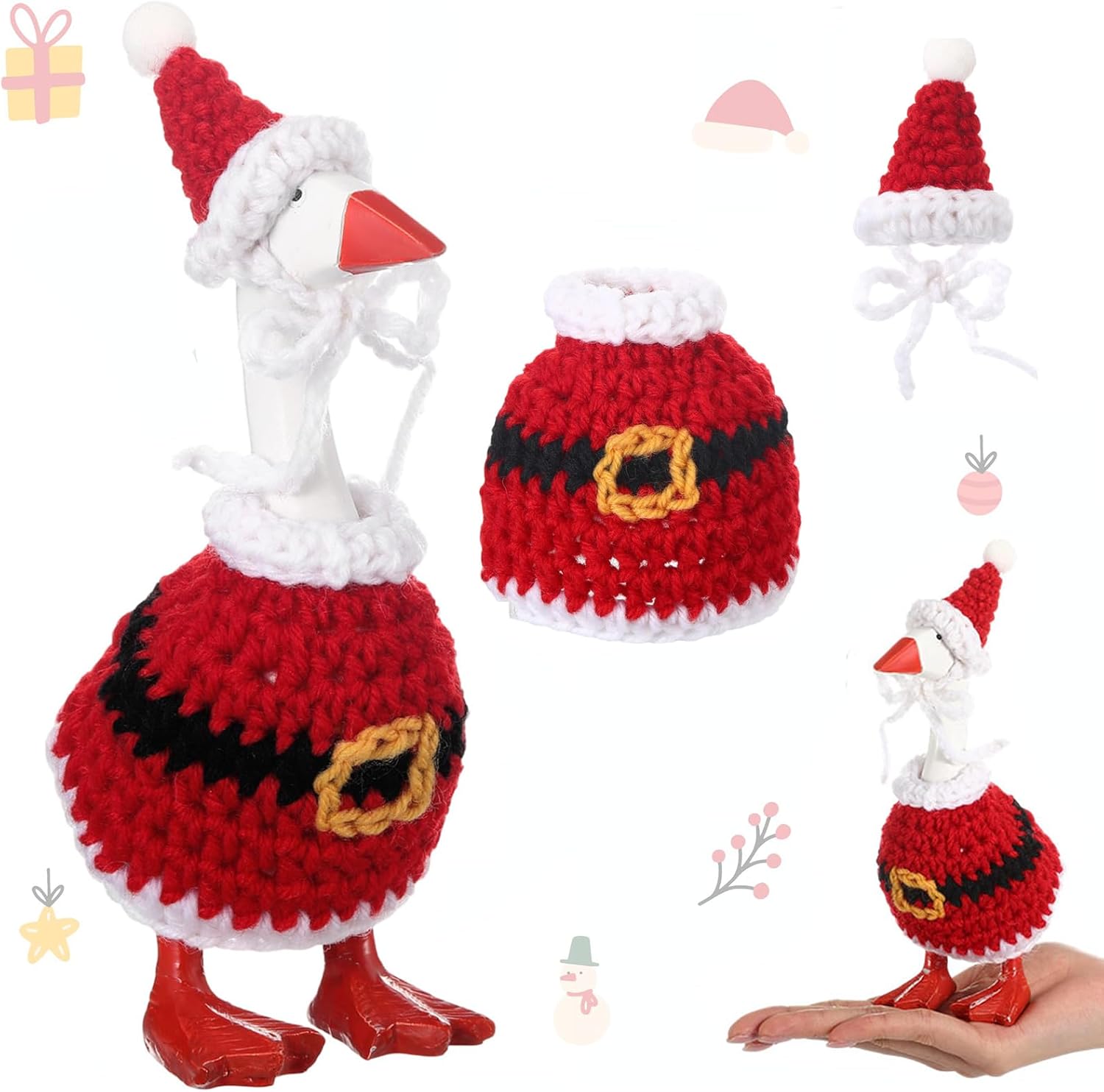 Christmas 7 inch Desk Goose Outfit Santa Mini Knitted Costume with Hat for Desk Magnetic Goose Key Holder Decor