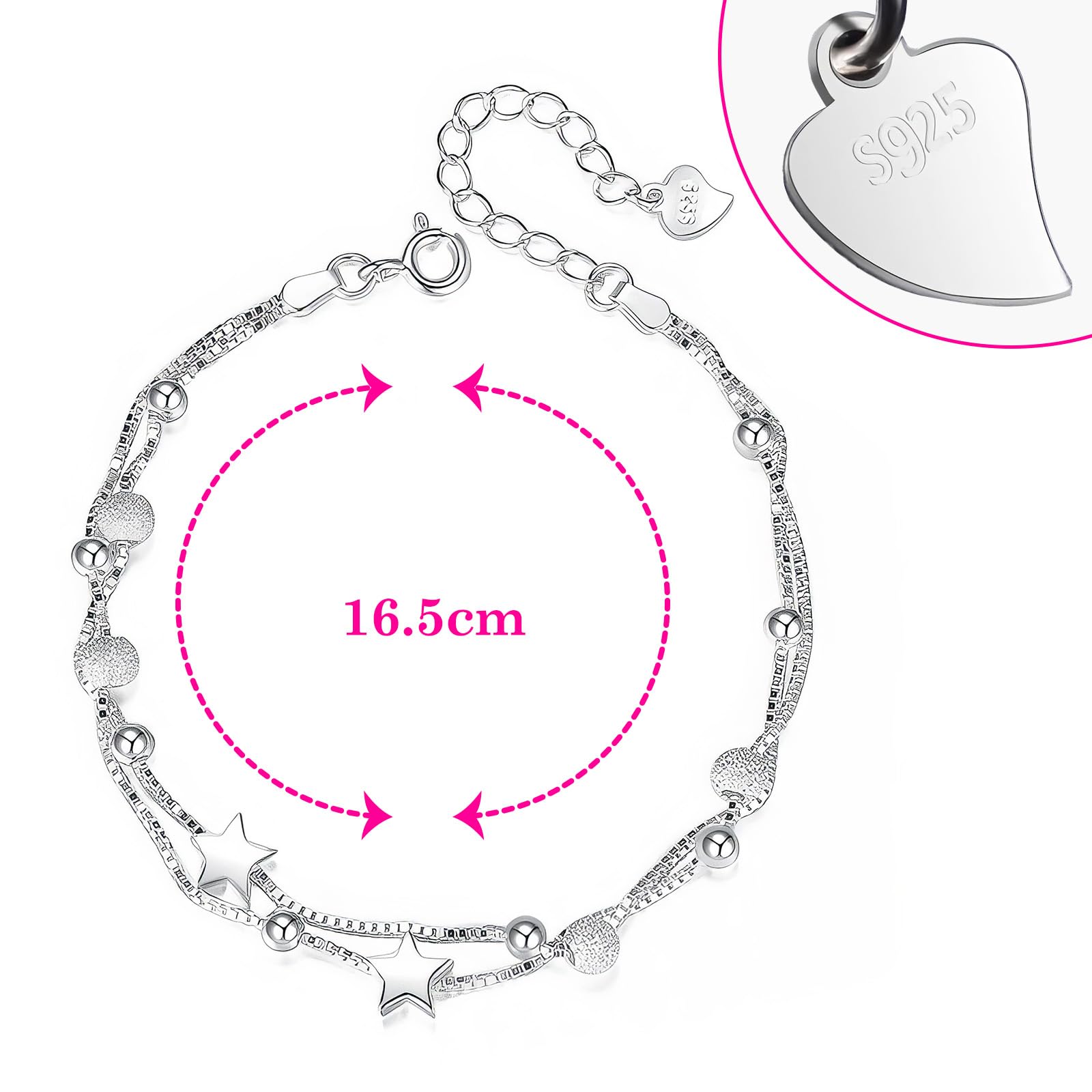 Zeayebsr bracciale donna,2 in 1 Bracciale Donna Argento 925 Catena Stella Braccialetto, Tre Vite Tre Mondi, Bracciali Amicizia, Gioielli, Regolabile, Regalo Mamma Amica Compleanno,regalo donna