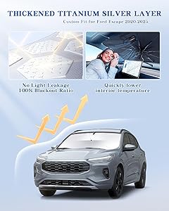 [Upgrade] Portable Ford Escape 2020-2025 Windshield Sunshade[Military-Grade Sturdy] with Carry Bag, Ice Crystal Durable Compact Shade Umbrella UPF50+ UV Front Window Heat Insulation Outdoor Camping