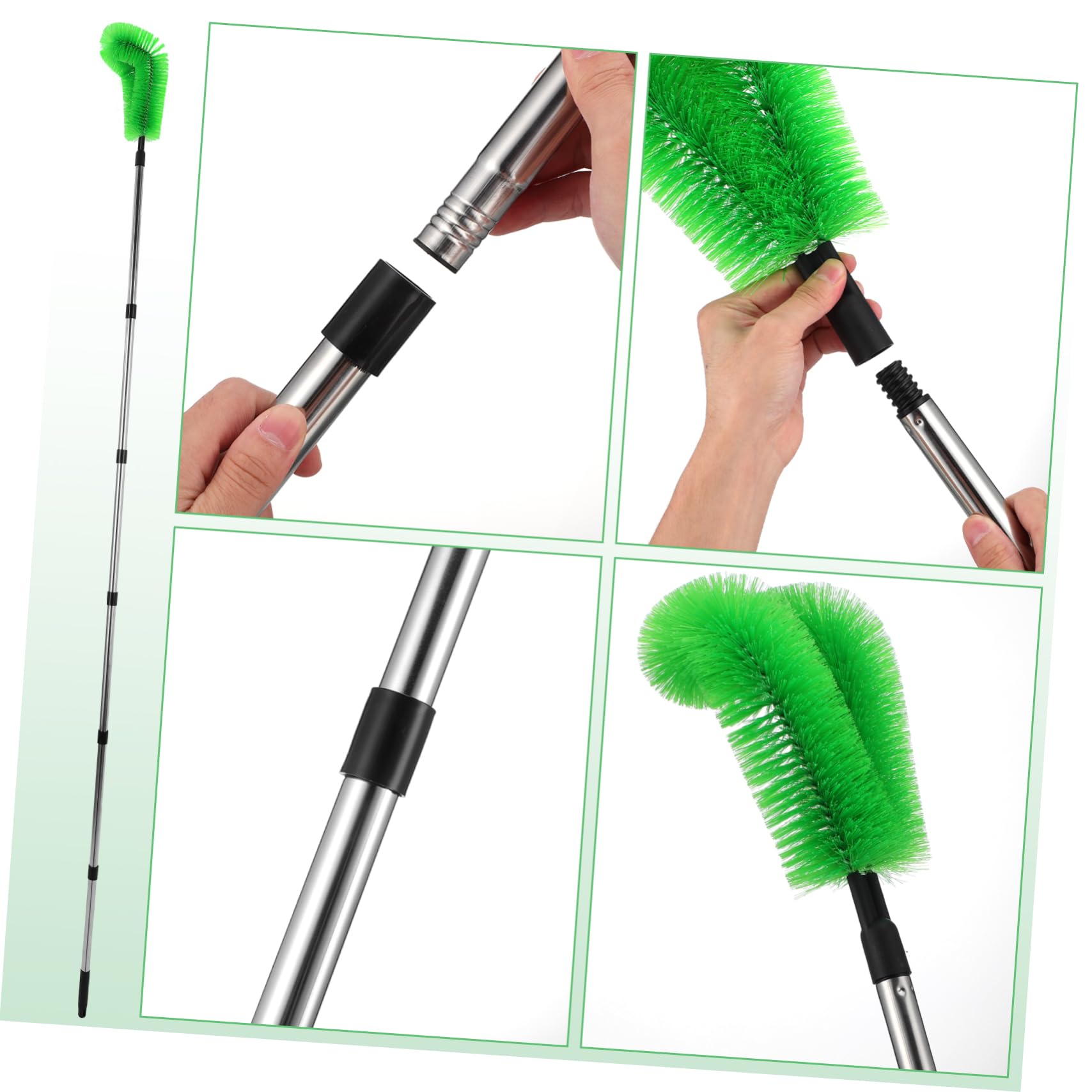 Hemobllo Cepillo de Limpieza de Canalones Varilla Extensible, Cabezal Flexible y Acero Inoxidable, para Áreas Altas y Tareas del Hogar,
