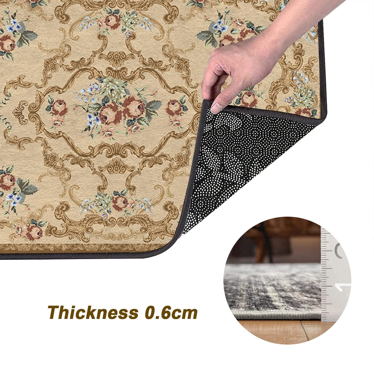 Läufer Teppich Küchen 120x600cm Braun Vintage Klassisch Küchenteppich Läufer rutschfest Lang Teppichläufer Waschbar Meterware Schlafzimmer Korridor 40-120cm Breit, Anpassbare Größe