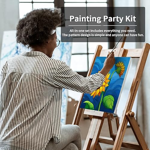 Miniatura 4 de VOCHIC Kit de pintura en lienzo predibujado para pintura para adultos, kits de fiesta de pintura y sorbos, suministros de fiesta de 8 x 10 pulgadas,
