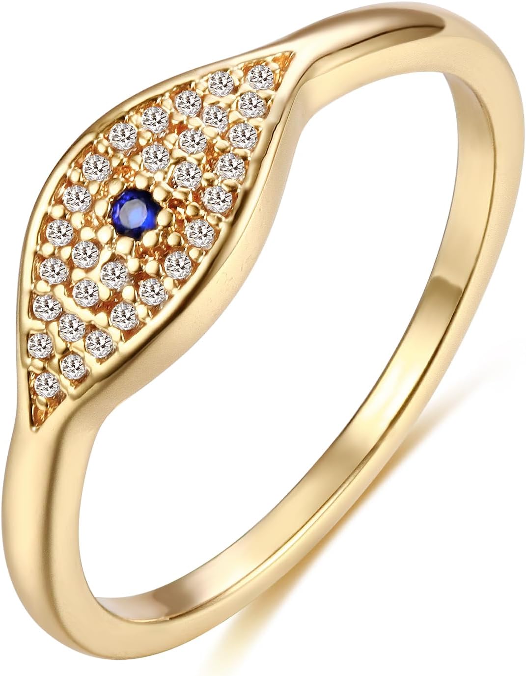 Evil Eye Ring 14K Gold Plated CZ Turkish Blue Evil Eye Rings for Women Amulet Protection Gold Ring Jewelry Gift for Her Size 5-8