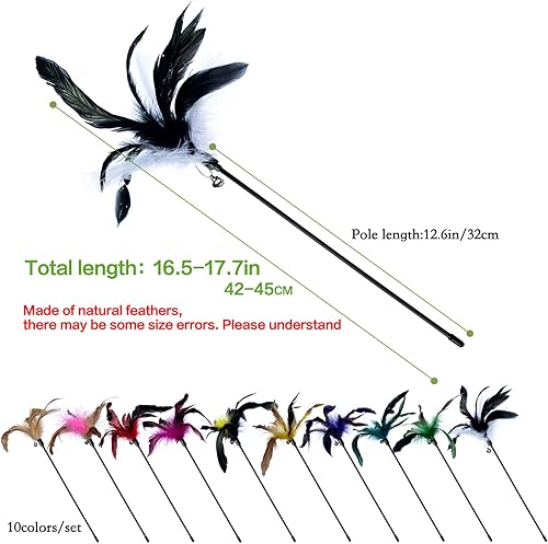 Miniatura 2 de Paquete de 10 juguetes de varita de plumas para gatos con campana, teaser interactivo de plumas naturales para gatitos de interior, juguete para
