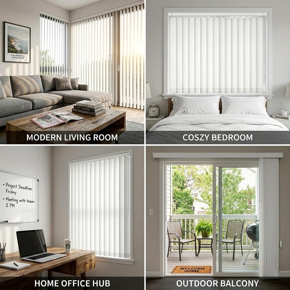 Vertical Blinds for Sliding Glass Doors, Cordless Light Filtering Fabric Window Blind 66" 78" 36" 48" 60" 84" 122" White Blackout Privacy Vertical Windows Shades for Room Dividers(78" W*55" H)