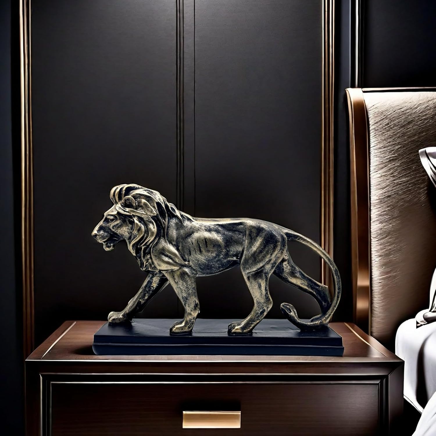 FUNSXBUG 10 Inch Resin Lion Statue Sculpture Vintage Figurines Animal Collectible Figurine Gift Idea Home Desktop Decoration Bronze - Image 6