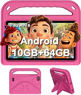 Tablette 7 Pouces, Tablette Android 14 avec 5G Wi-FI 6, 10Go RAM+64Go ROM(TF 1To), Tablette Tactile Octa-Core, Widevine L1, 3500mAh, Contrôle Parental Tablette avec EVA Cas,Rose