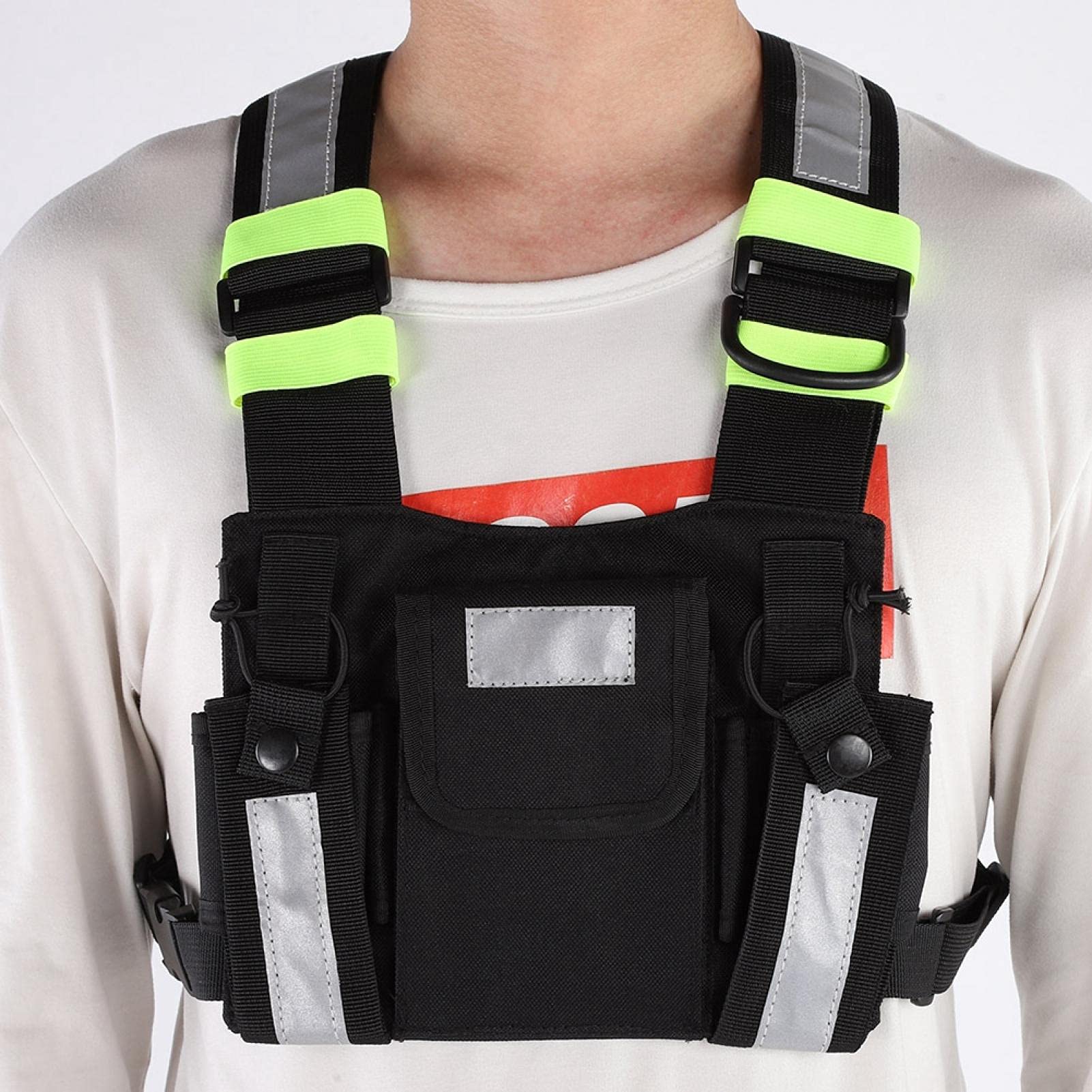 Gilet walkie-talkie, confezione imbracatura pettorale, confezione frontale imbracatura pettorale, imbracatura tattica riflettente gialla TYT Radio Confezione frontale gilet borsa pettorale per walkie-