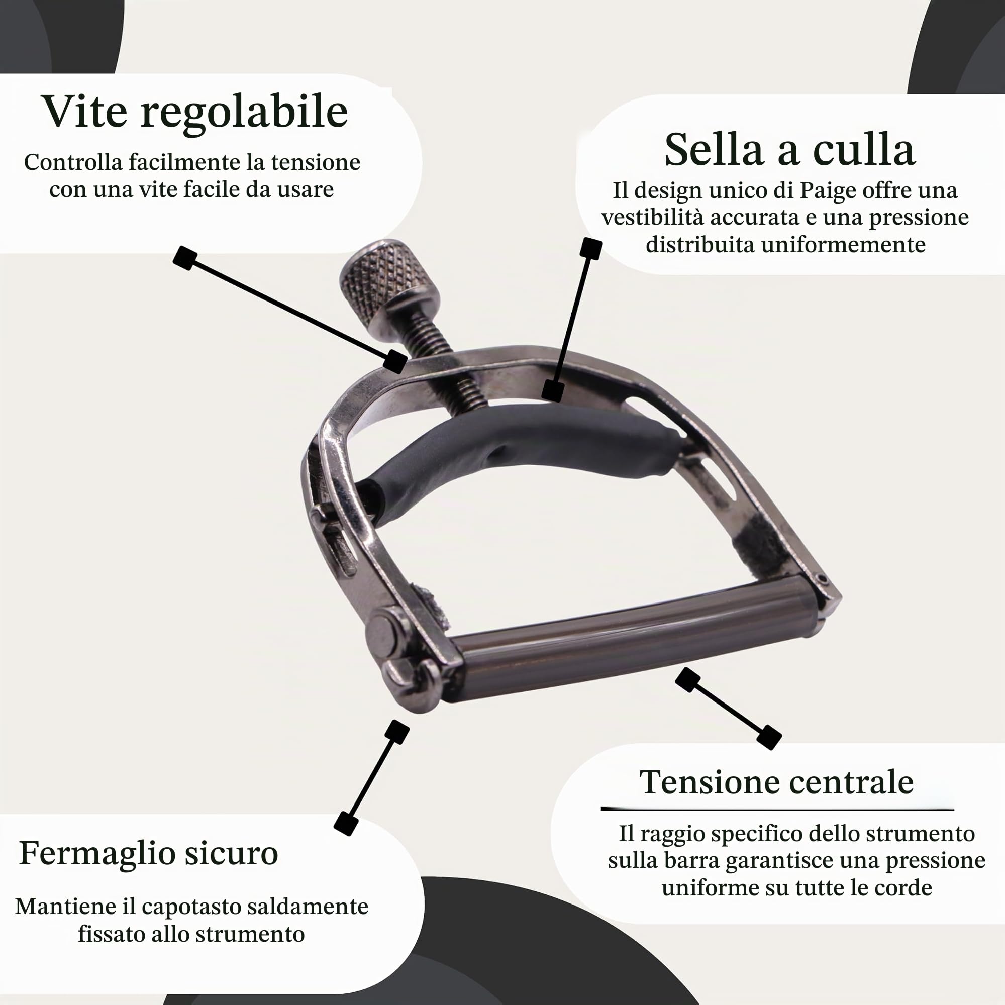 Paige™ »Original Capo P-6E-Wide« Capotasto per Chitarra Acustica - 6-Corde - Finitura: Ebano