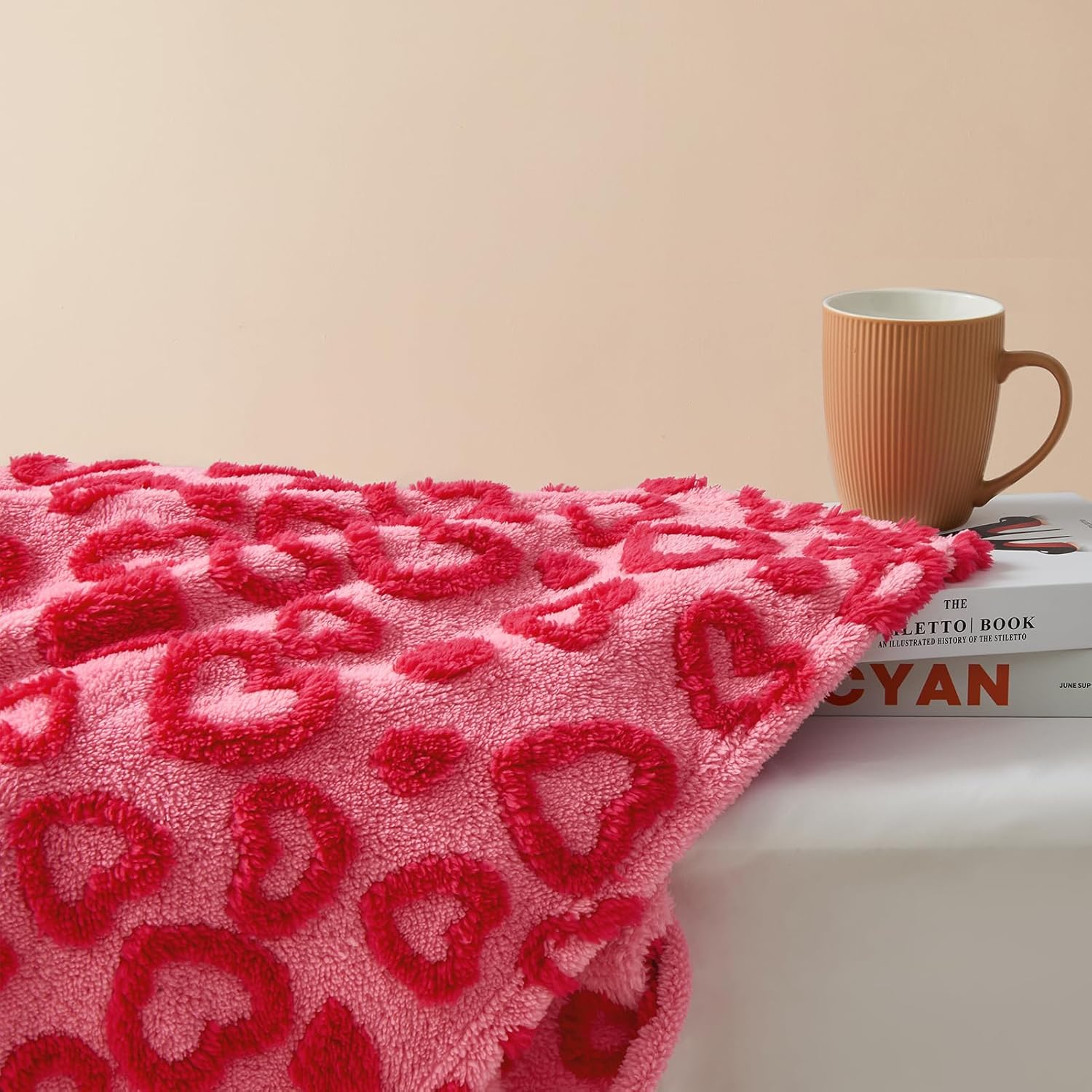 Hot Pink Heart Throw Blanket for Chair - Fall Blanket With Hearts for Women, King Blankets for The Bed 108x90 Inches