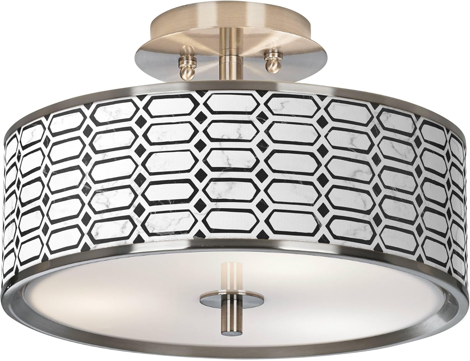 Giclee Glow Rhombi Nickel 14" Wide Ceiling Light with Print Shade