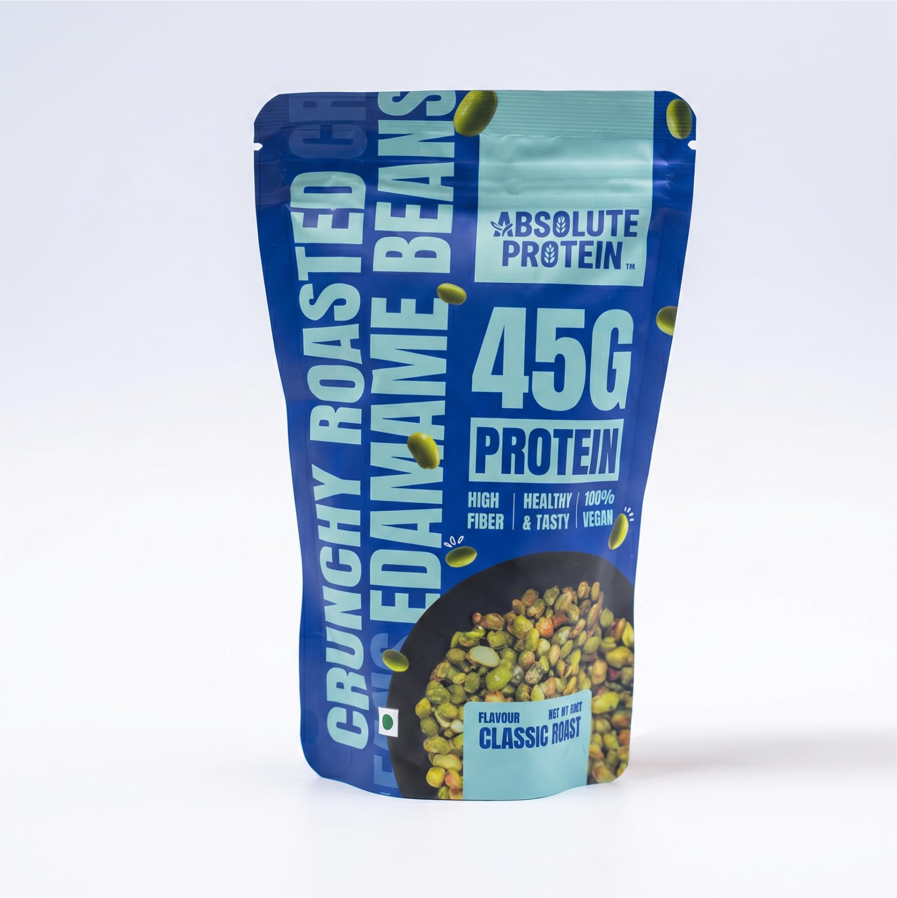 Absolute Protein Crunchy Roasted Edamame | 100% Veg Protein Snacks | Healthy Namkeen | Classic Roast Flavor Pack of 1-100gms-image-0