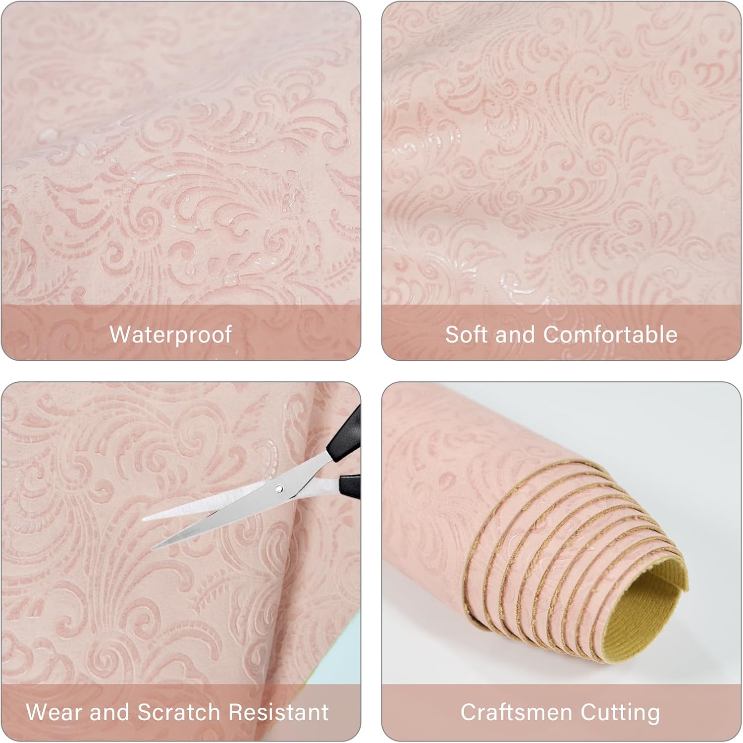 Faux Leather Fabric, 54"x72" Thick Durable Synthetic Upholstery Embossed Leather Vinyl, Soft Waterproof Durable, Replacement Renovate for Wallets, DIY Project, Furniture, Car Seat 2 Yard-Pink