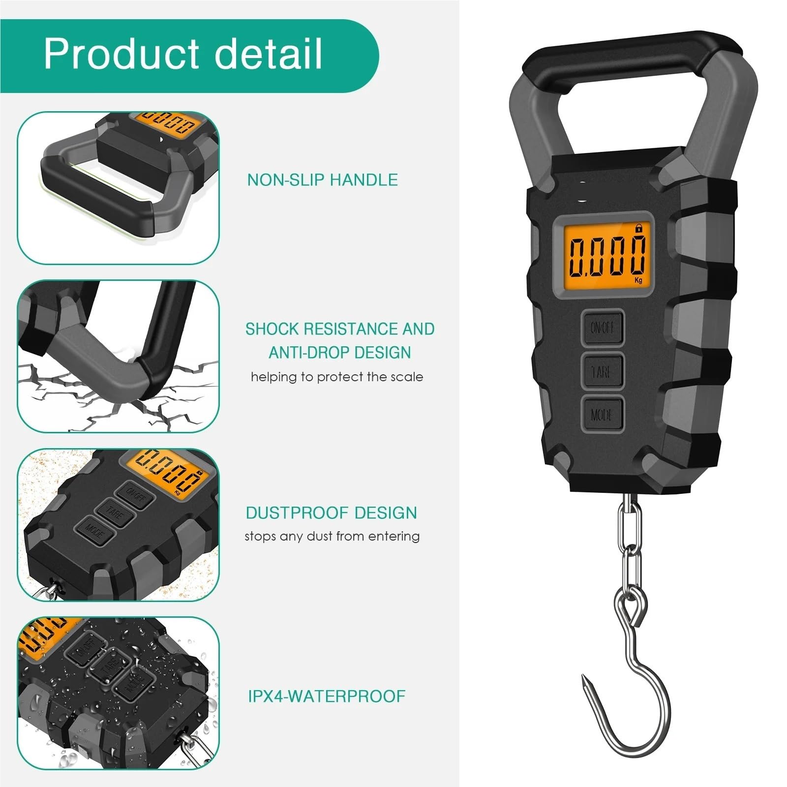 Bilancia digitale da 50 kg, viaggio, for bagagli, for pesare, con righello, for la casa, facile trasportare,Multiuso