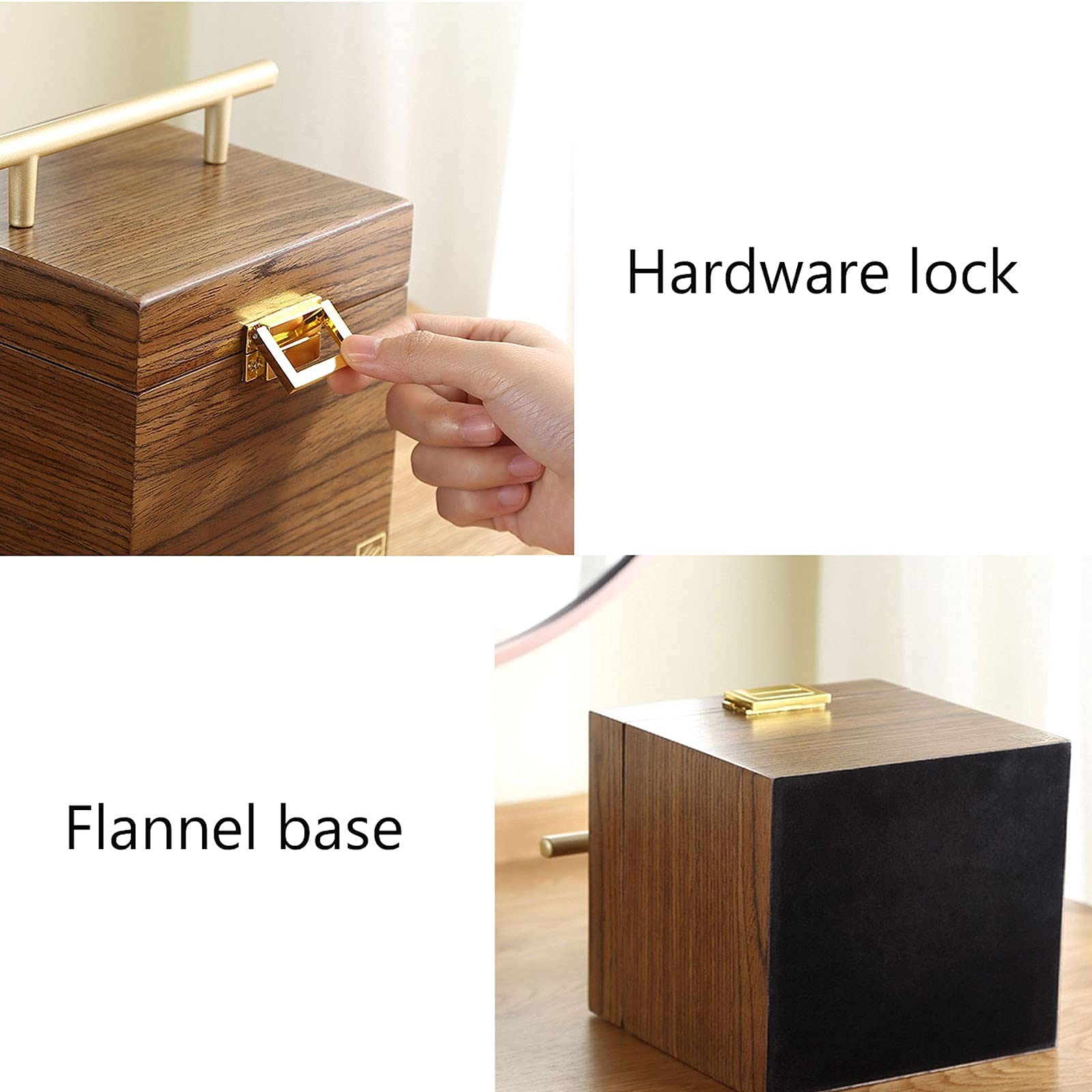 Boîte À Bijoux Organisateur Boîte À Bijoux en Bois Massif pour Femmes Armoire À Bijoux Anneau Collier Boîte De Rangement Cadeau Organisateur De Voyage avec Miroir