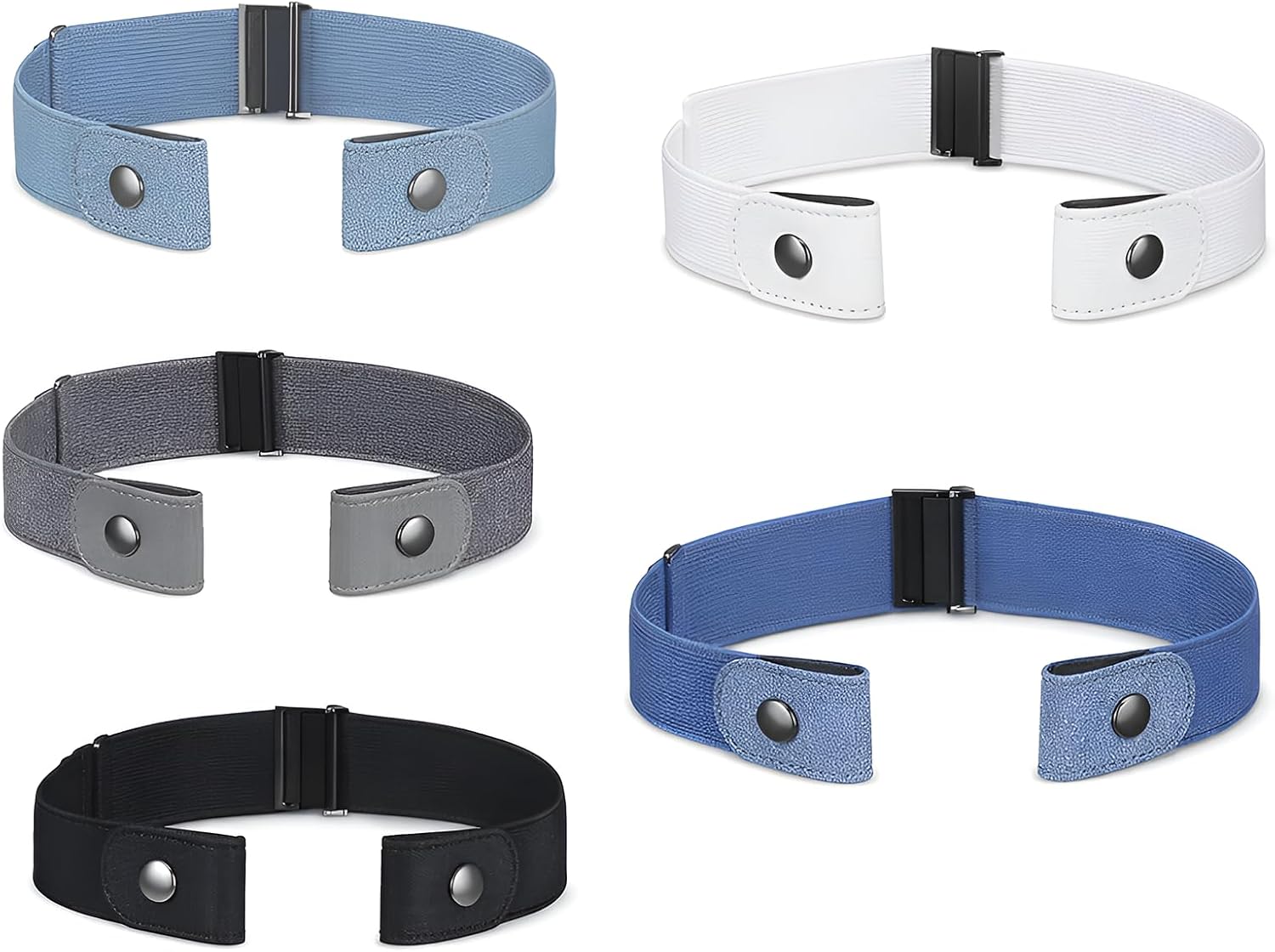 Qianyu 5 Pack No Buckle Stretch Belts Invisible Buckle-Free Waist Elastic Belt Adjustable Tightener Accessories for Women Men Jean Pants Dresses
