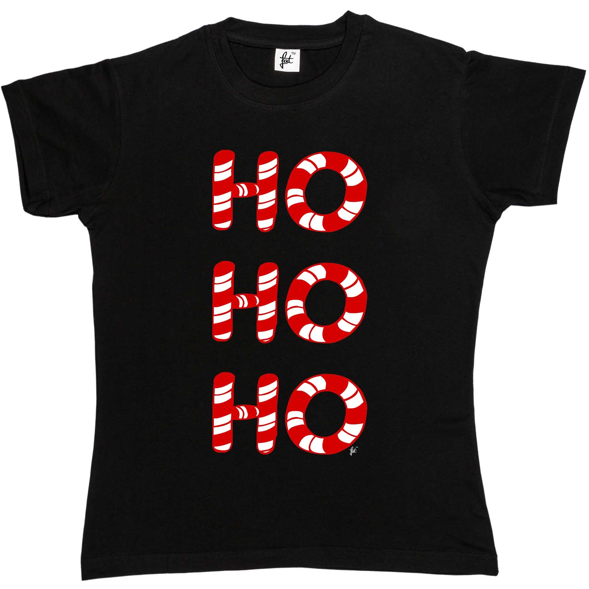 Fancy A Snuggle HO HO HO Christmas Candy Canes Womens Boyfriend Fit T-Shirt Black Large