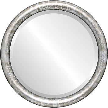 OVALCREST Round Wooden Beveled Wall Mirror for Home Decor, Bathroom, Vanity, Bedroom, Living Room, Hallway - Champagne Silver - 16x16 Outside Dimensions