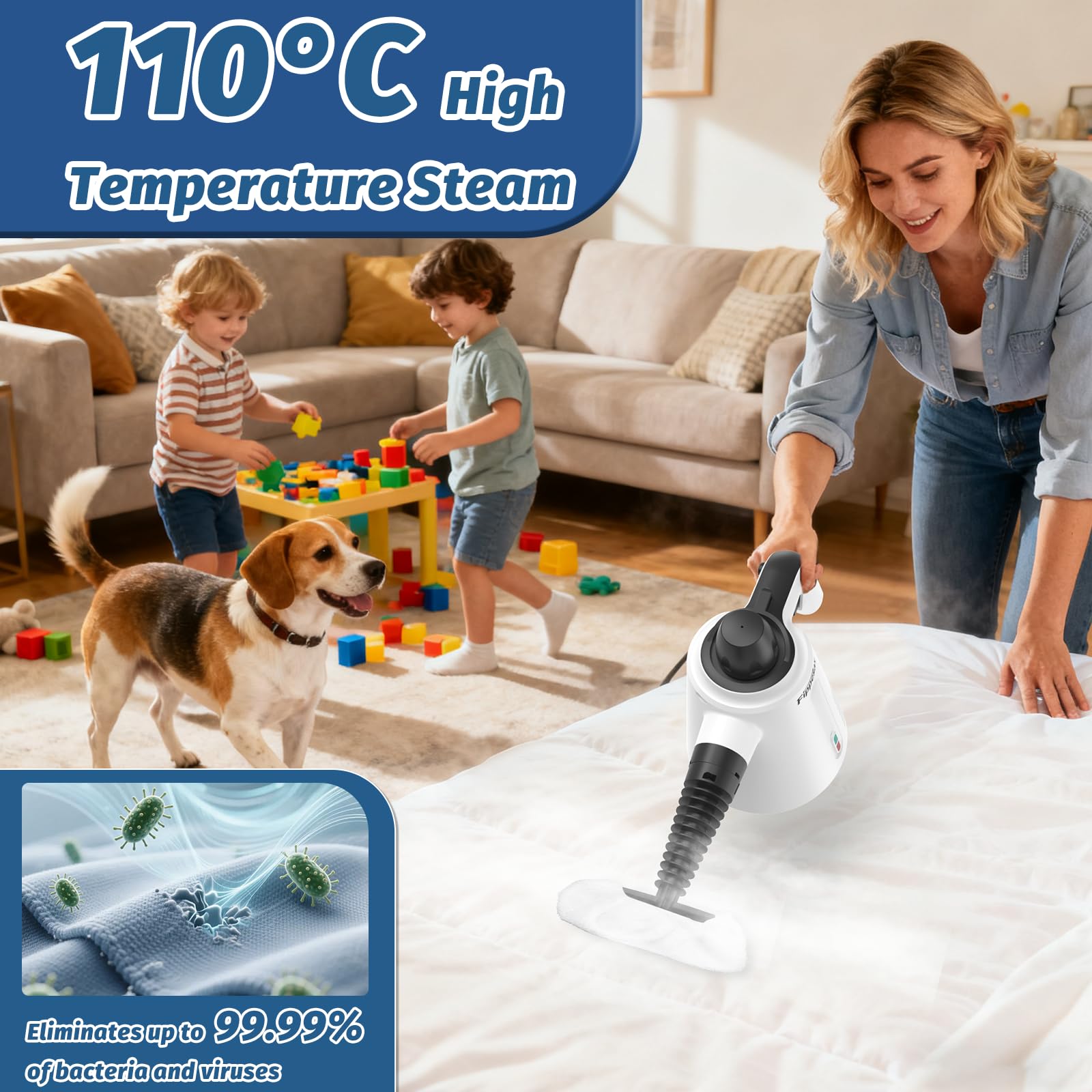 Dampfreiniger Handgerät, 350 ml, 3,5 bar Handdampfreiniger mit 9 Zubehörteilen Chemiefreier Dampfreiniger für den Hausgebrauch auf Böden, Teppichen, Fenstern, Möbeln und in Küchen