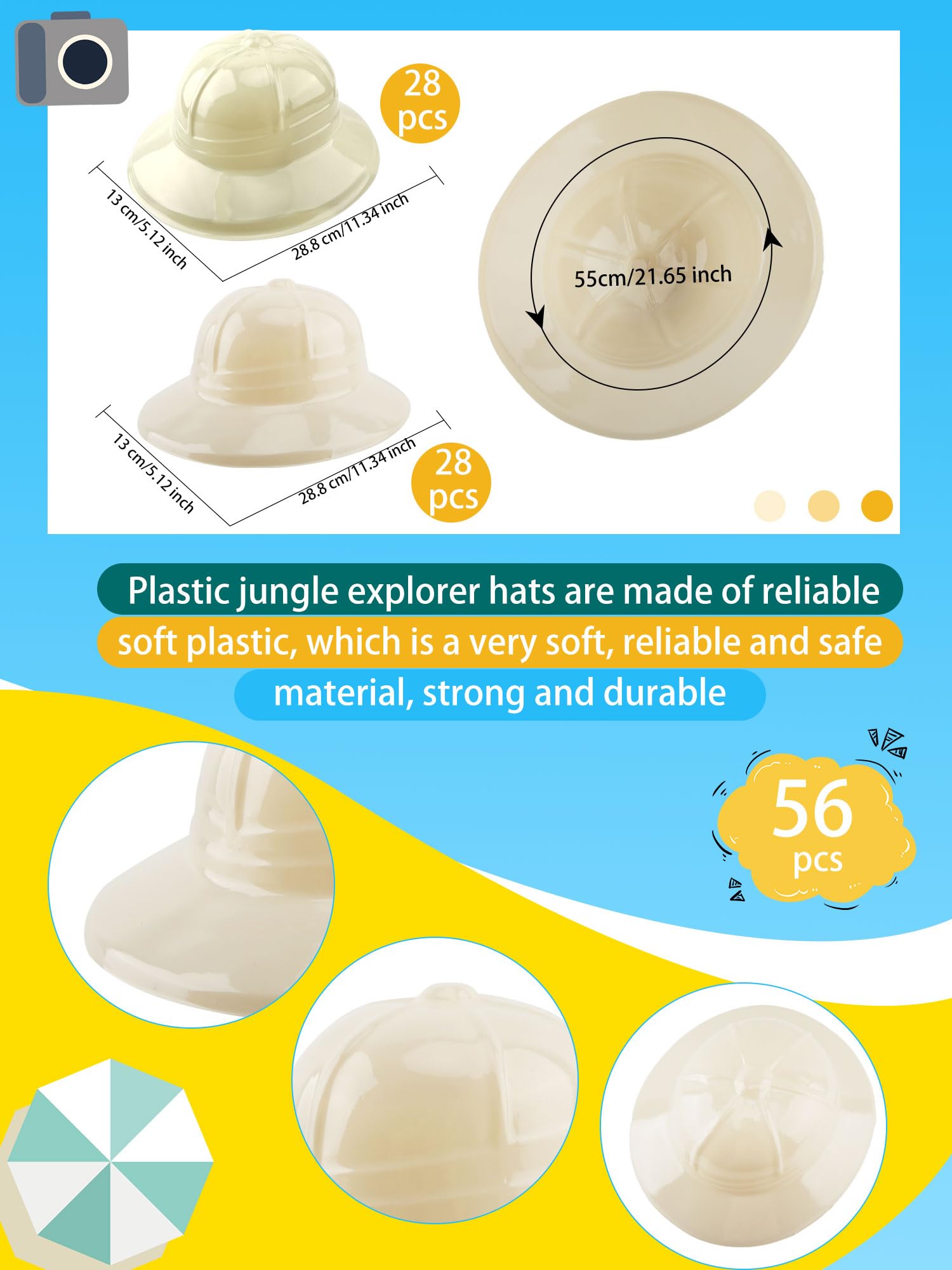 Confezione da 56 cappelli da festa Safari per bambini – cappelli da ricerca della giungla in plastica per ragazzi e ragazze – perfetti per Halloween, compleanni e feste di avventura