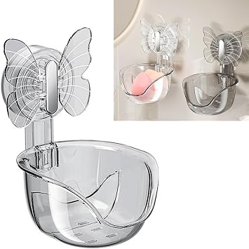 Suction Cup Storage Rack, Waterproof Suction Shower Organizer for Dresser, Shower Suction Cup Set Waterproof Suction Storage Basket for Bathroom,Butterfly Organizer Storage Basket Grey
