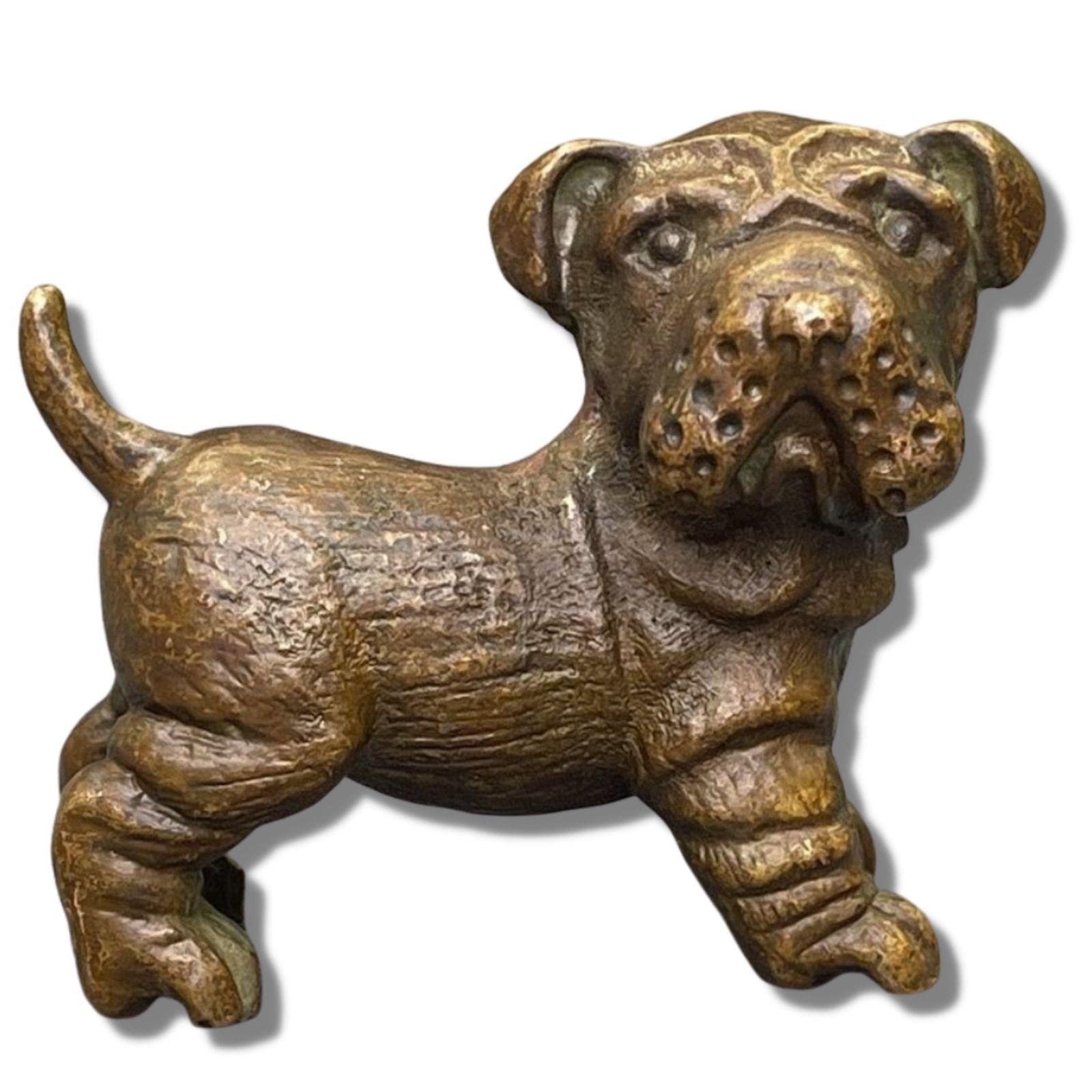 MEIHENI 4.3cm Brass Zodiac Dog Ornament, Metal Solid Cute Dog Ornament Wangcai Dog Retro Tea Pet Tea Play Lucky Wangcai Dog Statue Handicraft Collection