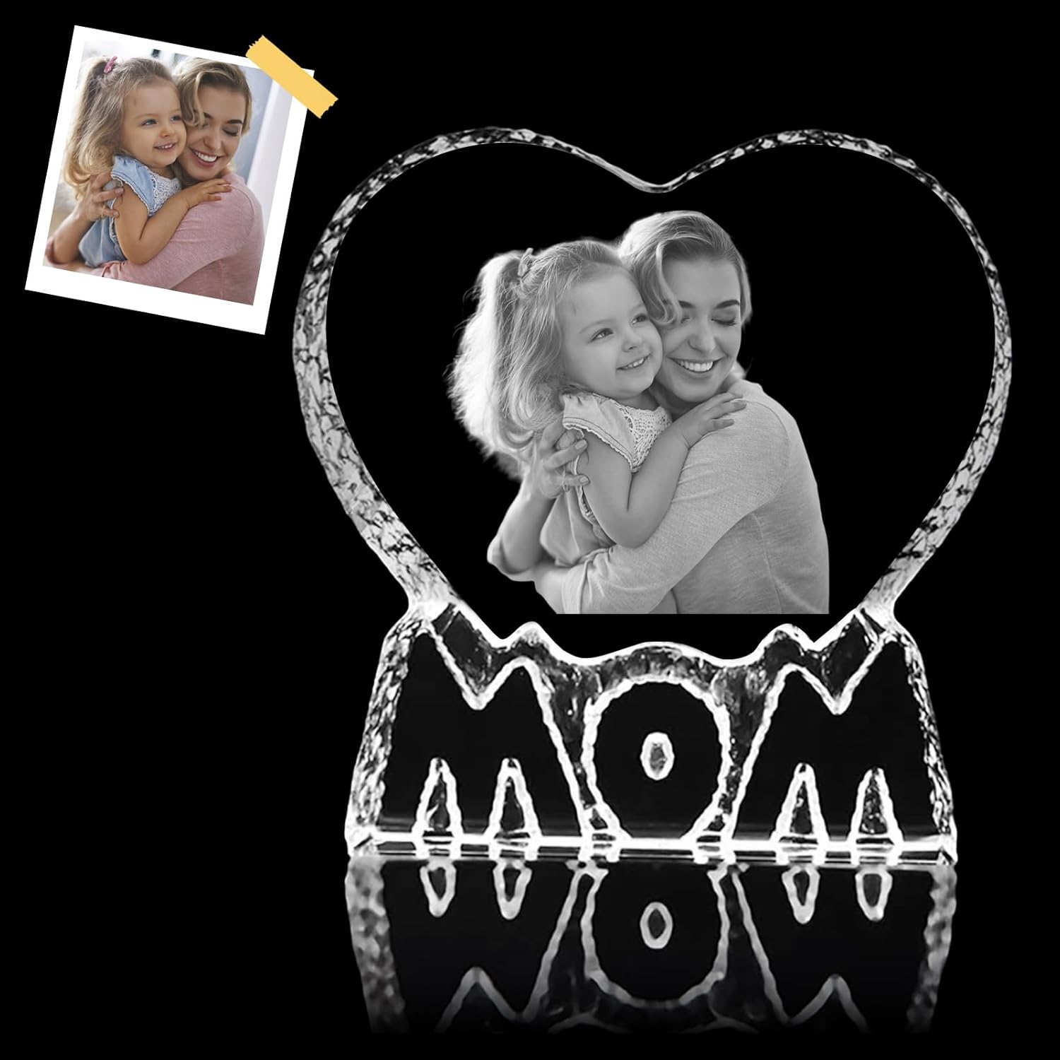 Personalized Crystal Photo Gifts for Mom - Custom Heart-Shaped Crystal Picture Frame for Mother's Day Birthday Christmas Memorial Decoration Gift - Engraving