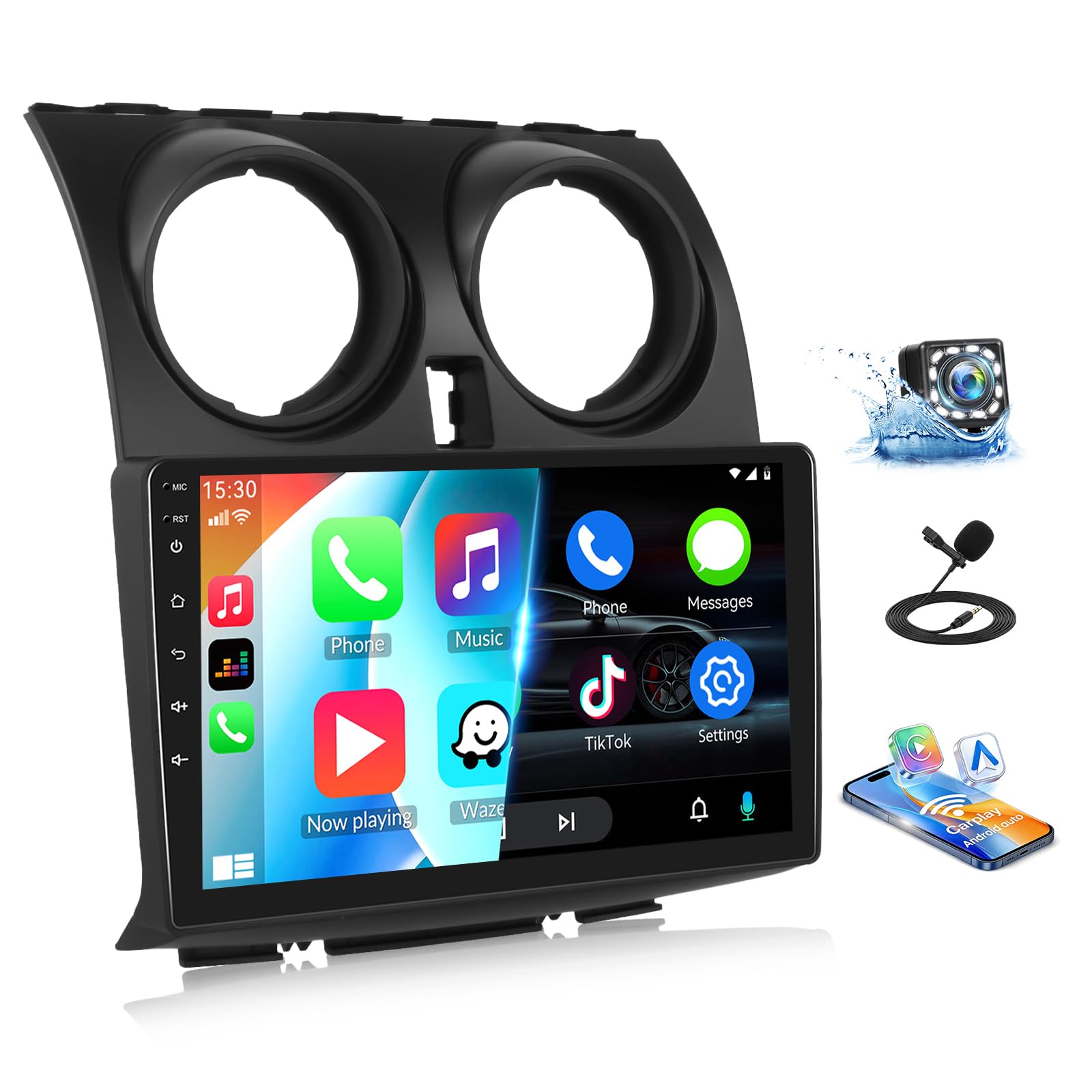 SIXWIN Autoradio Nissan Qashqai J10 2006-2016, Schermo Touch 9" IPS HD, Radio Auto con CarPlay senza Fili e Android Auto,Vi-Link, Bluetooth, FM RDS, DSP, USB,Supporto Volante e Telecamera