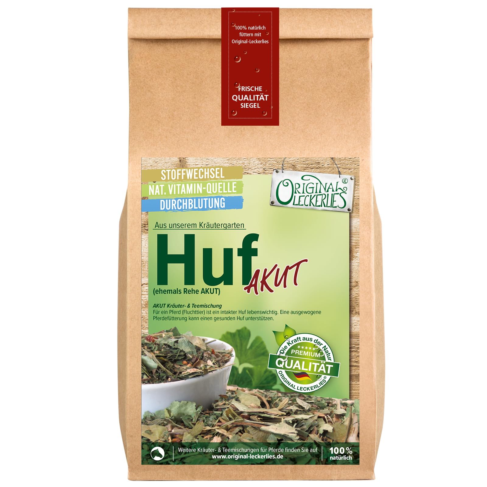 ORIGINAL LECKERLIES Huf AKUT Kräutermix (ehemals Rehe AKUT), 2,5kg Pferdekräuter, Kräuter für Pferde, Pferdefutter, Futterergänzung, Naturprodukt für Pferde