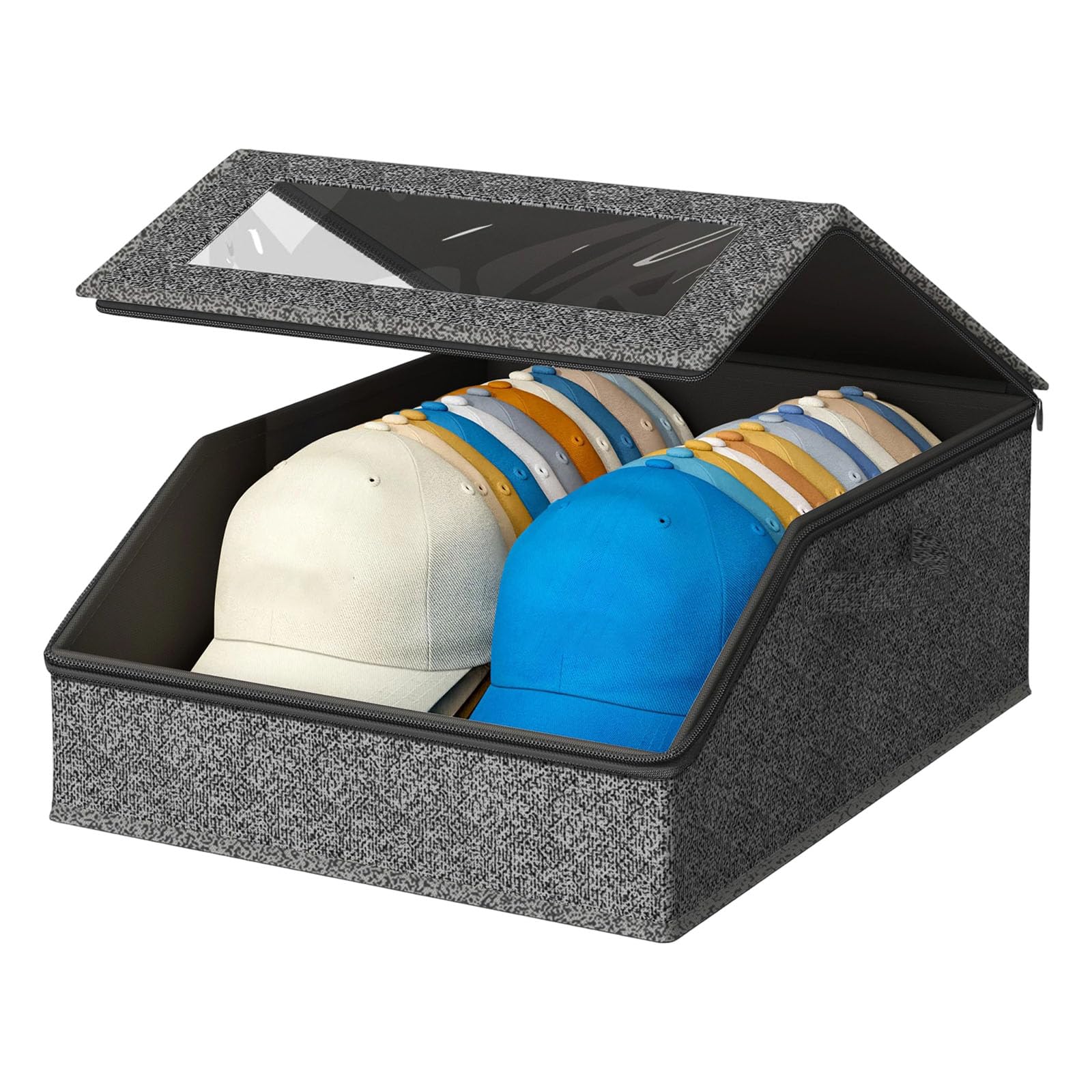 Kaeltsyn Stackable Hat Organizers for Baseball Caps, Storage with Clear Window Lid Ball Cap Storage, Hats Box Holder