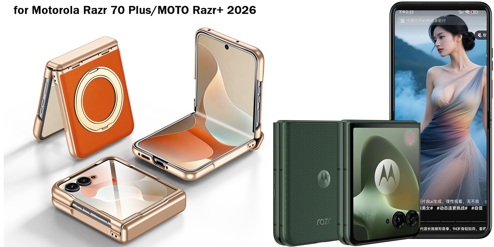 Skórzany Etui do Motorola Razr 70 Plus. Uchwyt, Zawiasny Etui do Telefonu dla Moto Razr+ 2026, Powłoka Telefonu Komórkowego, Rama Wsparcia