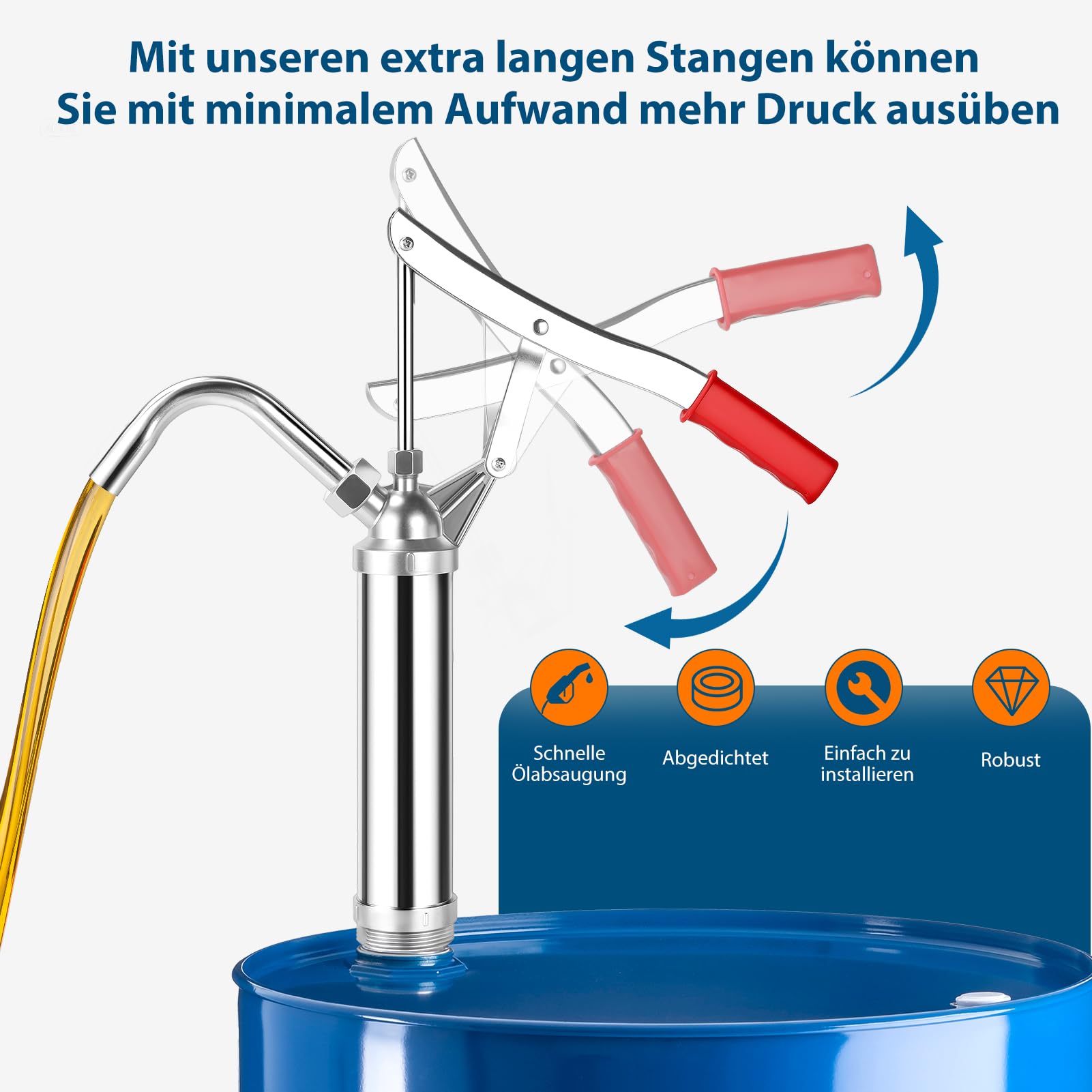 Pompe à tonneau, Pompe à tonneau avec effet levier, Pompe à tonneau à levier pour fûts de 5-55 gallons, Pompe à tonneau à levier, Pompe manuelle lourde avec tube d'aspiration télescopique pour